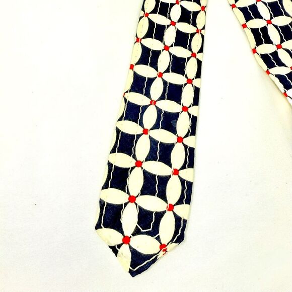 J. Crew Blue Red White Geometric Floral 100% Cotton Slide Buckle Fabric Belt - Picture 12 of 14